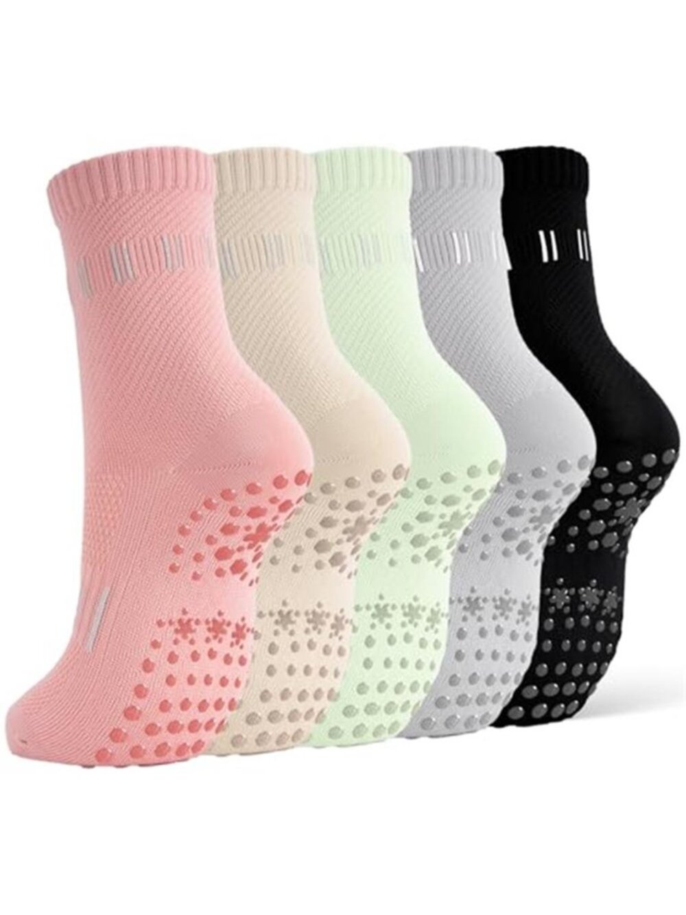 5 Pairs Pilates Socks Yoga Crew Socks with Grips for Women Non Slip